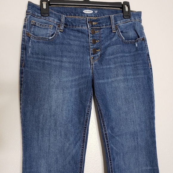 Old Navy Button Fly Ankle Flare Jeans Medium Blue Casual Womens Summer Trendy - Picture 3 of 13